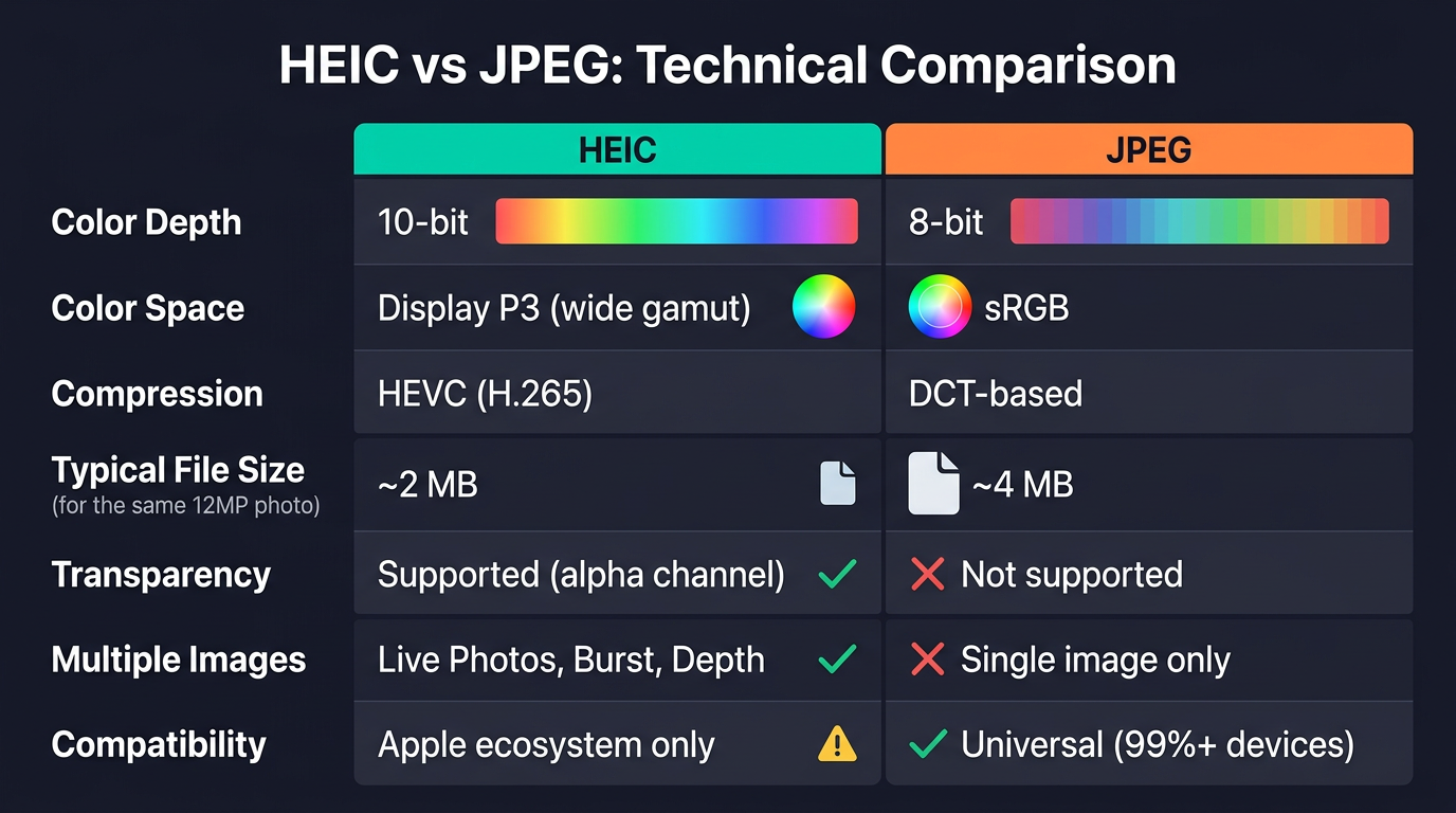 HEIC vs JPEG: Technical Comparison